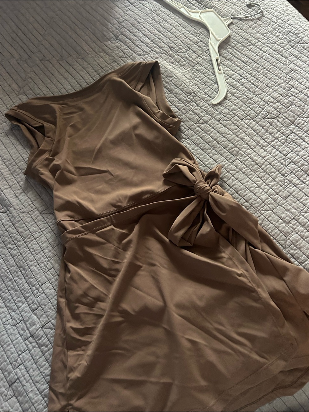 Trendy boutique Tan Tie-Waist Mini Dress